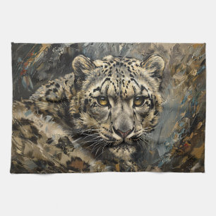 Sneeuw Leopard olieverfschilderij Theedoek