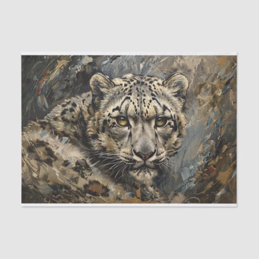 Sneeuw Leopard Schilderen Decoupage Tissuepapier (Voorkant)