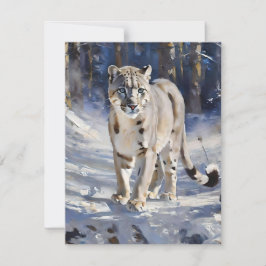 Sneeuw Leopard Studie C - Oliën Feestdagenkaart