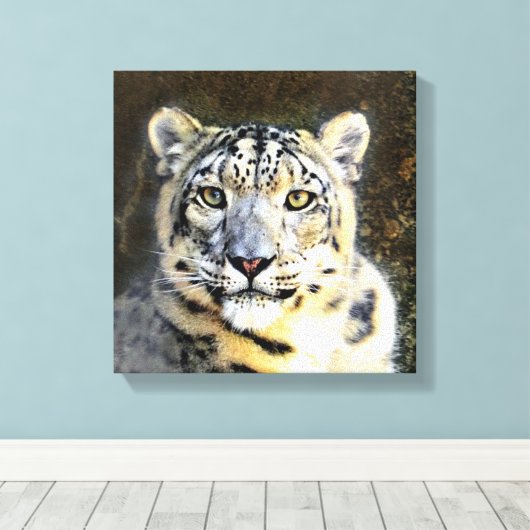 Sneeuw Leopard Verpakt Canvas Afdruk (Insitu (Houten vloer))