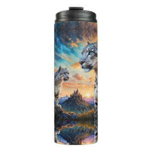 Sneeuw Leopard Wildfire Sunrise reflectie Thermosbeker