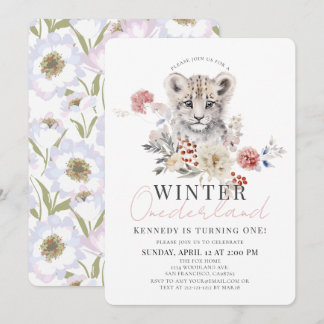 Sneeuw Leopard Winter Onederland Meisje 1e Verjaar Kaart