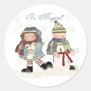 Sneeuw Magic Winter Bouwen Sneeuwmannen Ronde Sticker