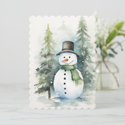 Sneeuw Man viert kerst Kaart (Staand voorkant)