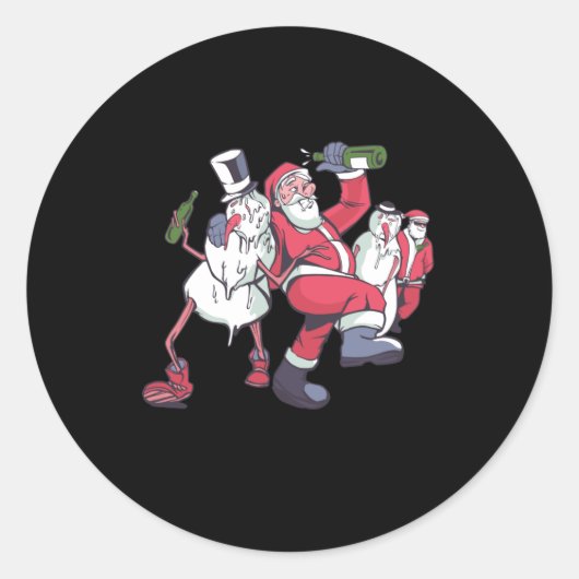 Sneeuw mannen Santa drink Ronde Sticker (Voorkant)