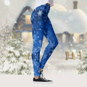 Sneeuw Midnight Blue Sky Sneeuwvlokken Leggings