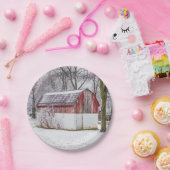 sneeuw op de rode muur papieren bordje (Feest)