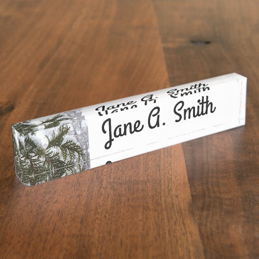 Sneeuw op Evergreen Branches Naambordje (Zijkant)