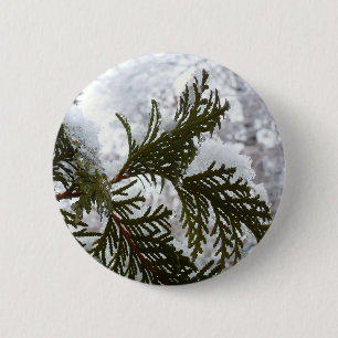 Sneeuw op Evergreen Branches Ronde Button 5,7 Cm