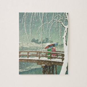 sneeuw op het kunstschildpad van de Edo Hasui Kawa Legpuzzel