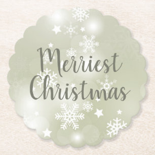 Sneeuw op Sage Elegant Abstracte Waterverf Scallop Kartonnen Onderzetters