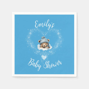 Sneeuw Opgewonden Blue Teddy Bear Baby shower Servet