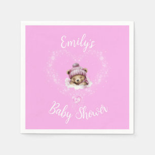 Sneeuw Opgewonden Roze Teddybeer Baby shower Servet