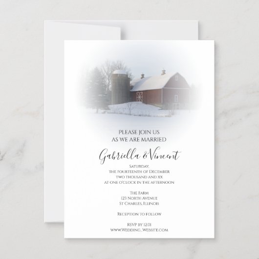 Sneeuw Overdekt Land Schuur en Silo Winter Bruilof Magnetische Uitnodiging (Voorkant)