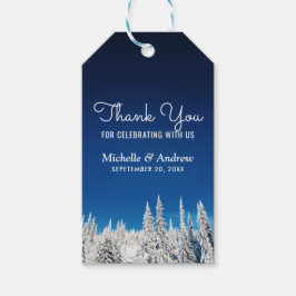 Sneeuw Pijnbomen Winter Bruiloft Dank u Cadeaulabel