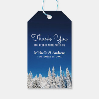 Sneeuw Pijnbomen Winter Bruiloft Dank u Cadeaulabel