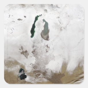 Sneeuw rond het Aralmeer Zee Vierkante Sticker