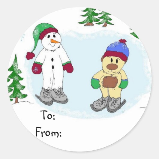 Sneeuw scène ronde sticker (Voorkant)