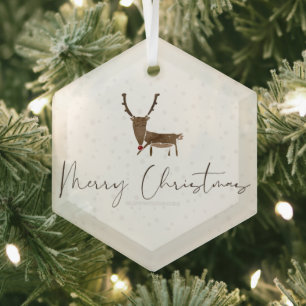 sneeuw SlipperyJoe Prettig Kerstmis rendier rode n Glas Ornament