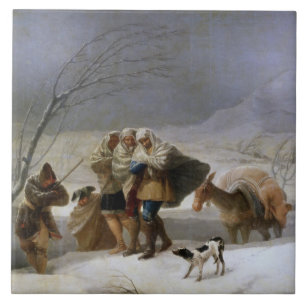 Sneeuw Storm in de winter (door Francisco Goya) Tegeltje