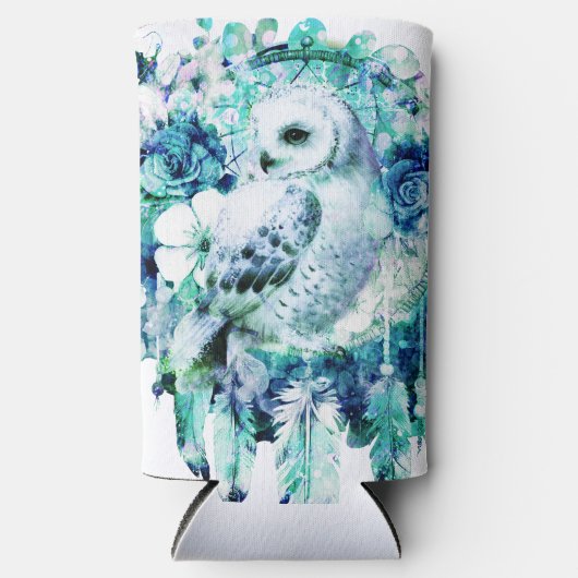 Sneeuw Uil Dreamcatcher Groen en Blauwgroen Blauw  (Voorkant)