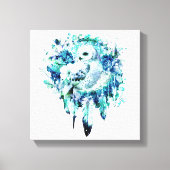 Sneeuw Uil Dreamcatcher Groen en Blauwgroen Blauw Canvas Afdruk (Voorkant)