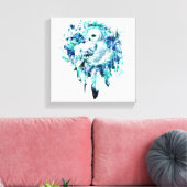 Sneeuw Uil Dreamcatcher Groen en Blauwgroen Blauw Canvas Afdruk (Insitu (Woonkamer))