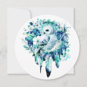 Sneeuw Uil Dreamcatcher Groen en Blauwgroen Blauw  Kaart
