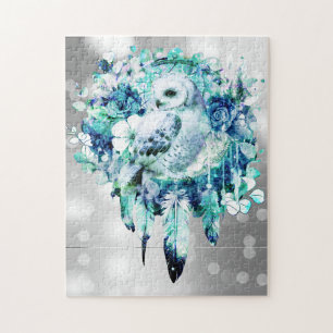 Sneeuw Uil Dreamcatcher Groen en Blauwgroen Blauw Legpuzzel