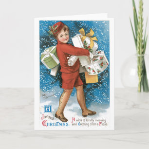 Sneeuw van 001 de Vintage Giften van Little Boy Feestdagen Kaart