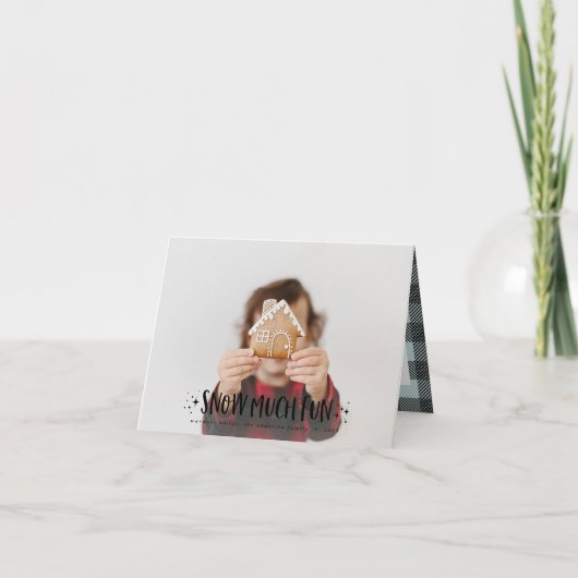 Sneeuw veel leuke foto script tekst en tartan fami notitiekaartje (Voorkant)