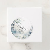 Sneeuw verliefd stoffig blauw bruids douche in de bedankjes labels (In situ)