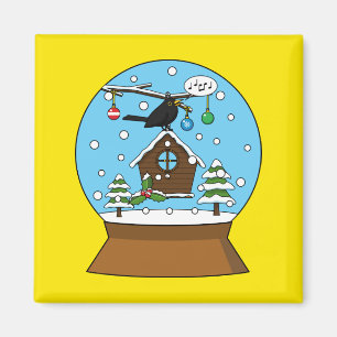 Sneeuw Wereldbol met Blackbird Zingen Magneet