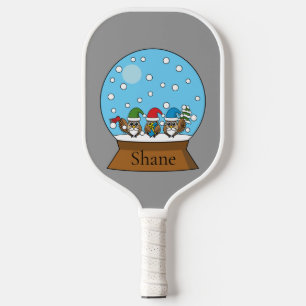 Sneeuw Wereldbol met drie Gnome Uilen personalis Pickleball Paddle
