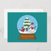 Sneeuw Wereldbol met kardinaal sneeuwman en dennen Feestdagenkaart (Voorkant / Achterkant)