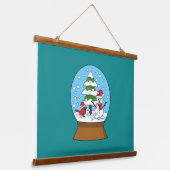 Sneeuw Wereldbol met kardinaal sneeuwman en dennen Hangend Wandkleed (Gebogen)