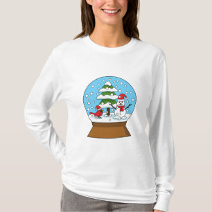 Sneeuw Wereldbol met kardinaal sneeuwman en dennen T-shirt