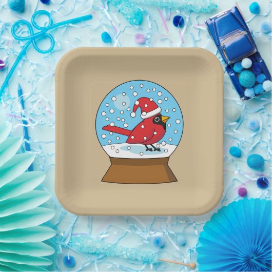 Sneeuw Wereldbol met Schattigee Rode Kardinaal Papieren Bordje (Feest)