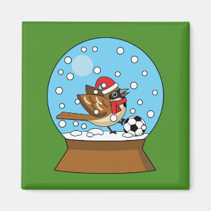 Sneeuw Wereldbol met Schattigee Sparrow Spelen Voe Magneet