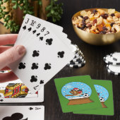 Sneeuw Wereldbol met Schattigee Sparrow Spelen Voe Pokerkaarten (Insitu)