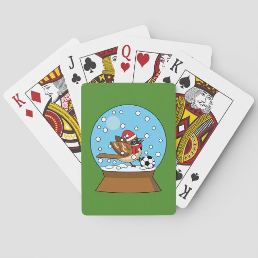 Sneeuw Wereldbol met Schattigee Sparrow Spelen Voe Pokerkaarten (Achterkant)