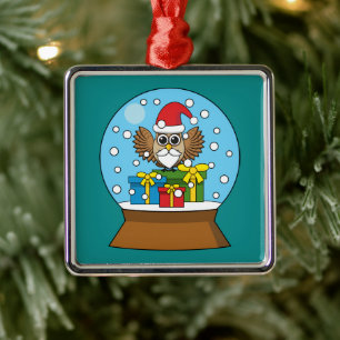 Sneeuw Wereldbol met Sinterklaas Uil Metalen Ornament