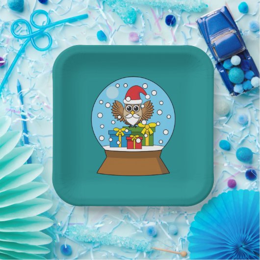 Sneeuw Wereldbol met Sinterklaas Uil Papieren Bordje (Feest)