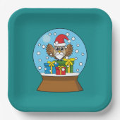 Sneeuw Wereldbol met Sinterklaas Uil Papieren Bordje (Voorkant)