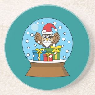 Sneeuw Wereldbol met Sinterklaas Uil Zandsteen Onderzetter