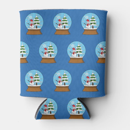 Sneeuw Wereldbol met sneeuwman en dennenboom Blikjeskoeler (Voorkant)