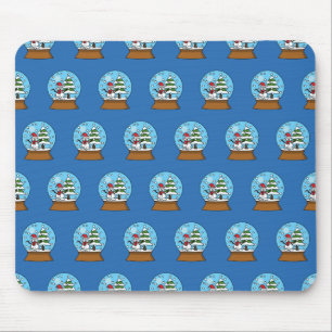 Sneeuw Wereldbol met sneeuwman en dennenboom Muismat