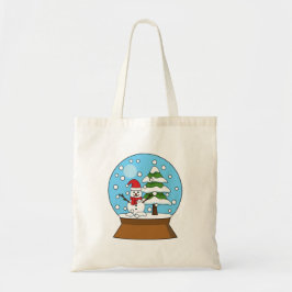 Sneeuw Wereldbol met sneeuwman en dennenboom Tote Bag