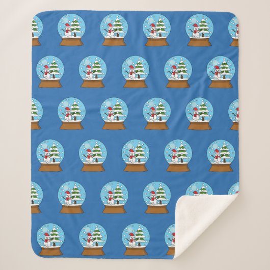 Sneeuw Wereldbol met Sneeuwman en Pine Tree Patter Sherpa Deken (Voorkant)