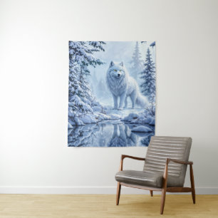 Sneeuw wilde wolf gele neon ogen decor wandkleed
